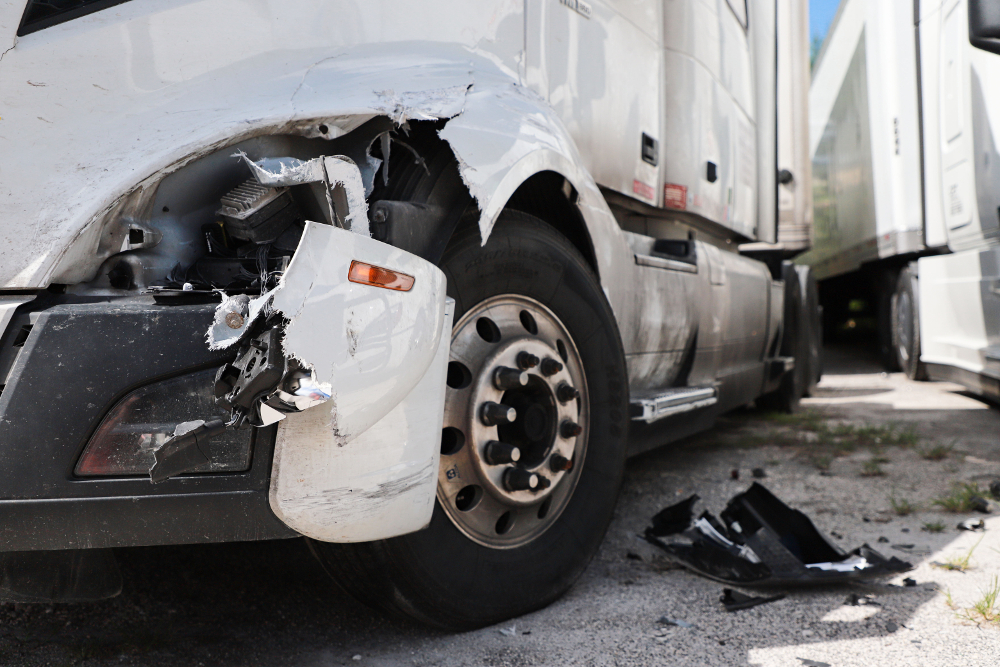 A truck involved in a fender bender